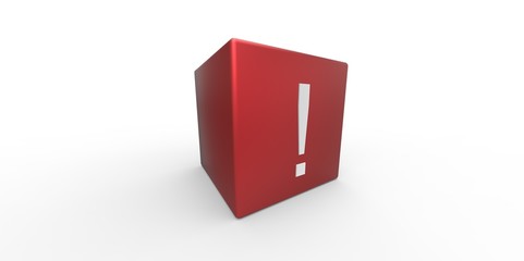 3D red cube with white exclamation mark