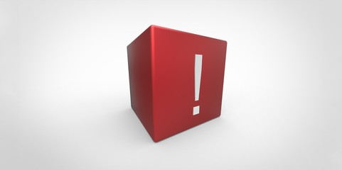 3D red cube with white exclamation mark