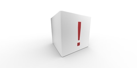 3D white cube with red exclamation mark