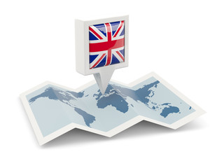 Square pin with flag of united kingdom on the map