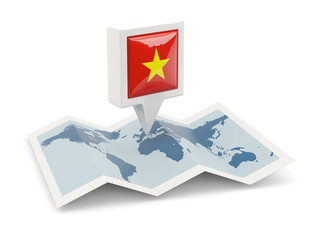 Square pin with flag of vietnam on the map