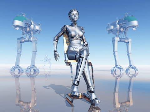Female Robot on the Robot Planet