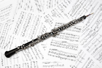 Oboe with music sheet notes classical musical instruments