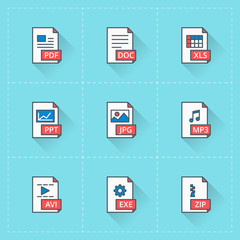 Document icons. Vector icon set in flat design style