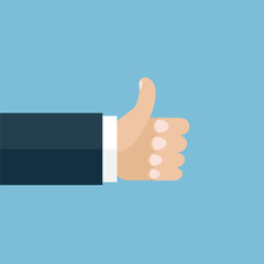 Thumb up vector icon on blue background