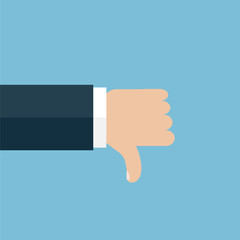Thumb down vector icon on blue background