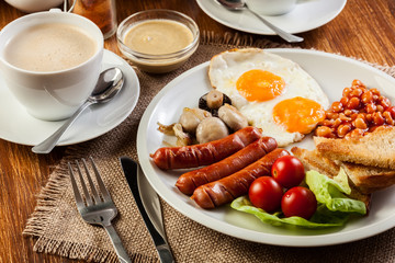 English breakfast with sausage