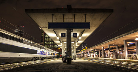 Nocturnal view of a train station