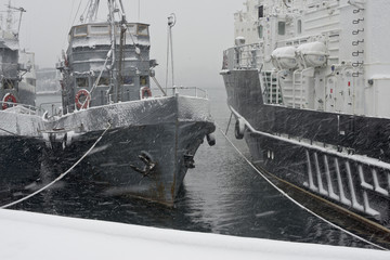 Snowstorm in the port