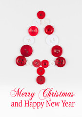 Buttons tree, Xmas background, isolated on white, copy space