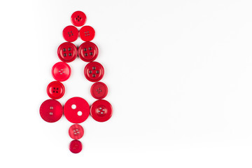 Red buttons tree Xmas background, isolated on white, copy space