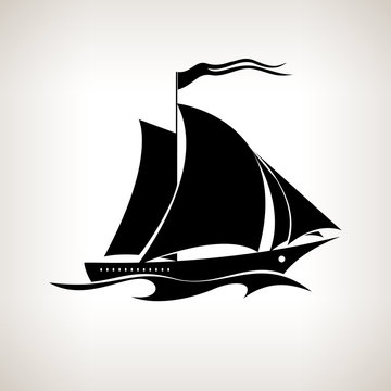 Silhouette sailing vessel on a light background, vector