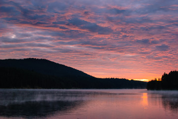 Sunset over a mountain lake in Bulgaria.