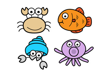 Crab, fish, squid, shellfish