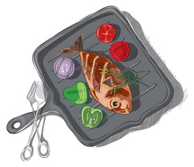 Grilled fish illustration