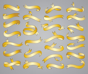 Sets of ribbon banners in gold vector illustration