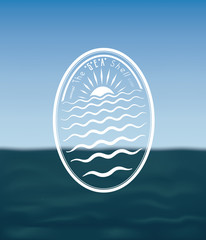 Badge concept:The Sea Shell on Blurred Ocean