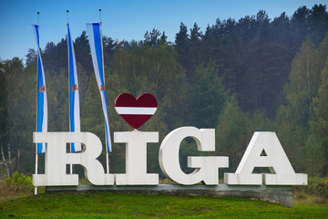 Riga sign with heart. Riga, capital of Latvia. EU.