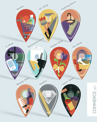 Commerce map pins set