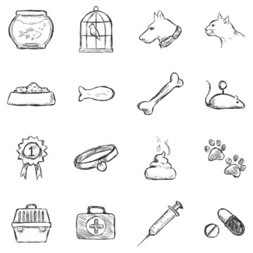 Vector Set of Sketch Pets Icons