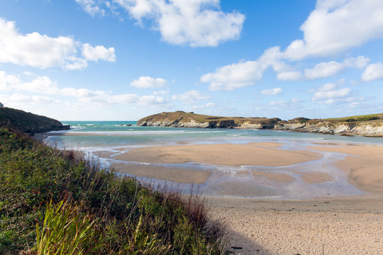 Porth beach and Trevelgue Head Newquay Cornwall England UK