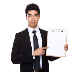 Businessman show with clipboard