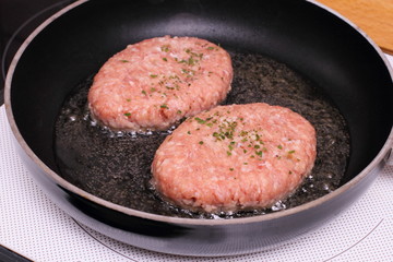 Two hamburger meat in pan