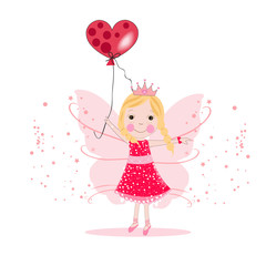 Cute fairytale with heart balloon vector