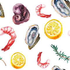 Materiał do szycia watercolor sea delicacies pattern
