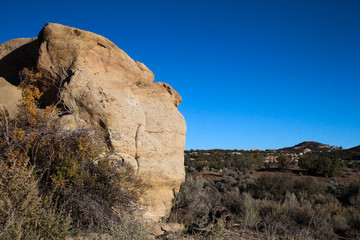 Large Boulder Among Shrubs in the Desert