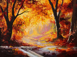 Naklejka na ściany i meble Oil Painting - autumn forest