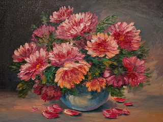 oil painting on canvas - still life flowers on the table