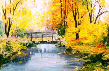 Paysage de peinture à l& 39 huile - forêt d& 39 automne colorée