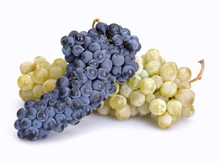 Two types of grapes on white background