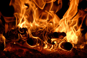 Fuoco e fiamme nel forno a legna con brace