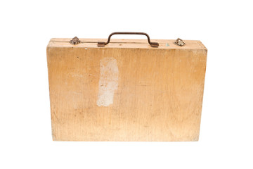 Wooden suitcase isolated on white background