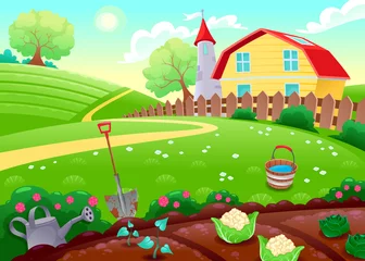 Foto op Canvas Funny countryside scenery with vegetable garden © ddraw
