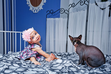 Little girl and sphinx cat