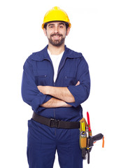Portrait of a handsome smiling contractor, isolated on white