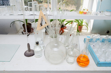 Test tubes and flasks in the chemical laboratory