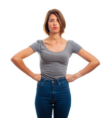 young cool woman angry sign