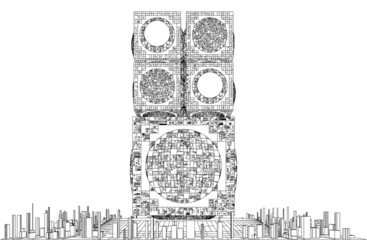 Futuristic Megalopolis City Skyscraper Structure Vector