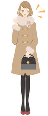 コートを着た女性　ウィンク