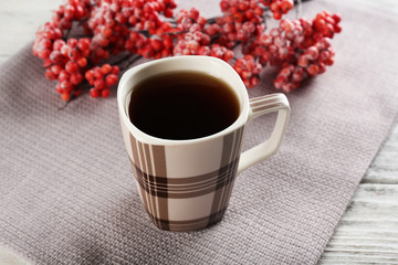 Cup of tea on table close-up