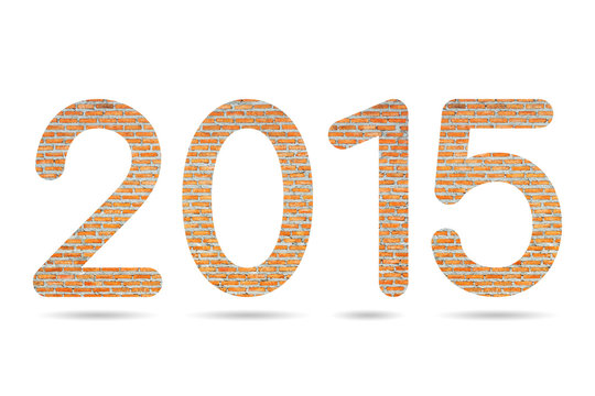 2015 numeric from Thai Red brick wall background