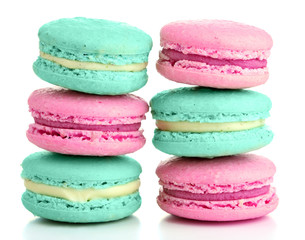 Gentle colorful macaroons isolated on white