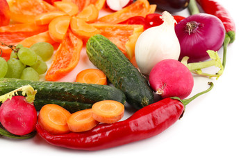 Fresh organic vegetables and fruits close up