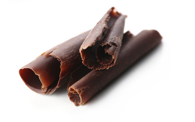 Chocolate curls isolated on white