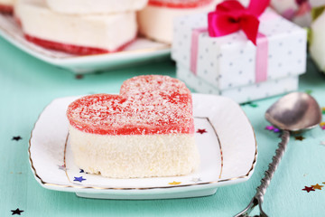 Tender cake on birthday table close-up