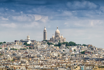 Beautiful aerial view of Montmartre with Sacred Heart Cathedral